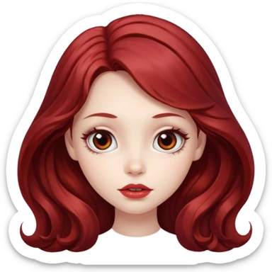 long and wavy dark red haired girl, with thick lips, big eyes and she looks like a fairy sticker