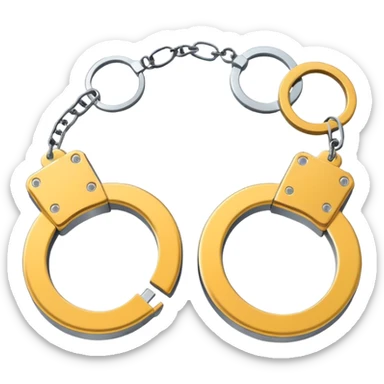 Minimalistic metallic handcuffs emoji, black and white, reflective metal, simple flat vector design, futuristic minimal style sticker