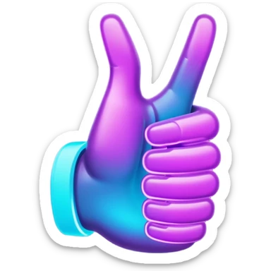 futuristic glowing thumbs up, neon purple and cyan light, dark background, digital tech style sticker