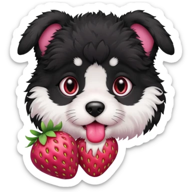 A black fluffy puppy with a strawberry sticker