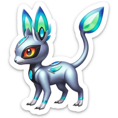 Shiny Colorful Futuristic Cyber-Vernid-Trico-Meloetta-Latias-Koraidon-Peppercat-Protogen-Pokémon-Digimon-Fakémon-fusion-hybrid-creature sticker