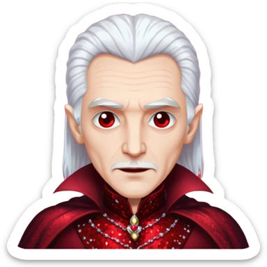 Dracula with white hair, dark red sequin outfit sticker