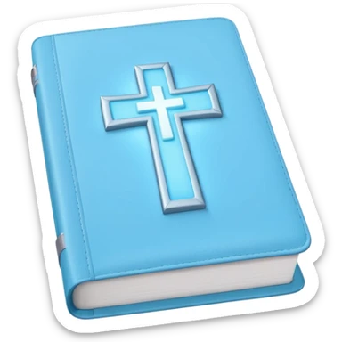 a emoji pastel baby blue bible with a silver cross glowing  sticker
