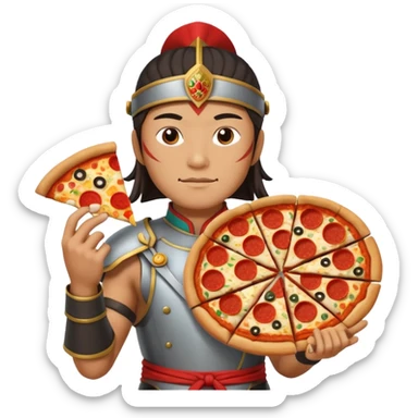 chinese ancient warrior with pizza sticker