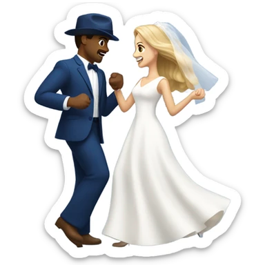 Puerto rican beard short brown hair with blue hat and navy blue suit first dance with blond long hair girl with white  wedding dress  sticker