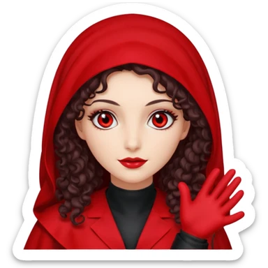 Lilith scalpel in hand, evil surgeon outfit.  She has red eyes. She has dark brown curly hair. Hair is long . Wears sexy doctor outfit with red gloves. Clears, mouth with Muslim red burka sticker