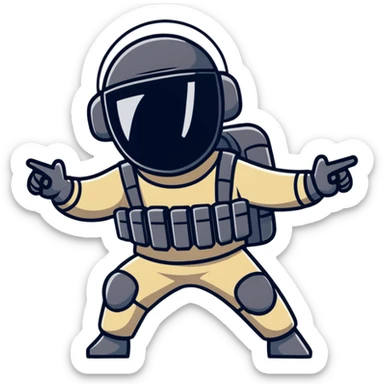 SWAT team member doing a happy Friday dance, energetic pose sticker