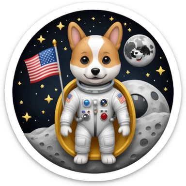 perro astronauta con bandera en la luna sticker