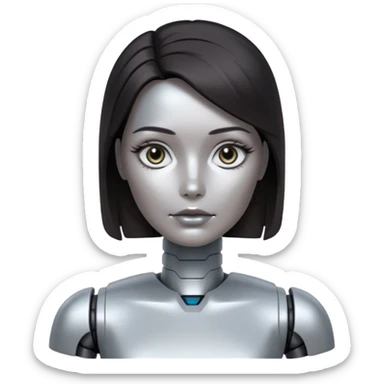 female robot with dark hair more metalic face sticker