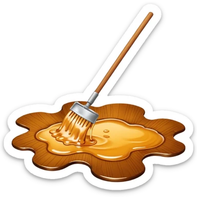 mop with wooden handle cleaning a flat thick realistic golden syrup spill on the floor sticker