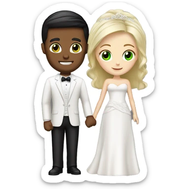 Blonde bride green eyes. Black hair groom brown eyes Caucasian  sticker