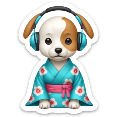 dog, kimono dress with headphone, cyan sticker