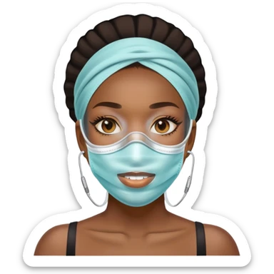 black woman with glassed braces and mask sticker