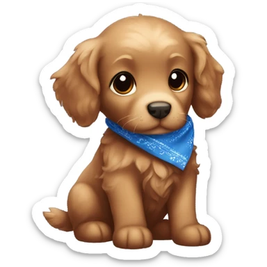 Chibi fluffy dark red retriever puppy with blue bandana sticker