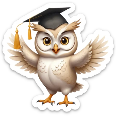 happy white Owl dancing with graduation hat and diploma in claws sticker