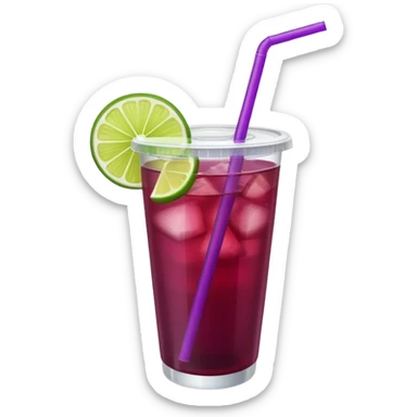 maroon purple cocktail with a lime in a plastic cup with lid and straw  sticker