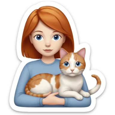 A ginger with blue eyes holding a very large dilute calico (grey, white, beige coloured) cat. sticker