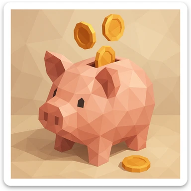 a piggy bank with coins, polygonal low-poly style sticker