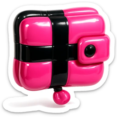 pink and black gothic wallet, shiny, inflated look, playful, exaggerated features sticker