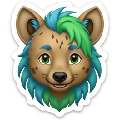 hyena withlong blue and green hair sticker
