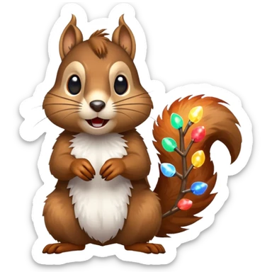 deranged squirrel covered in Christmas lights with snow on his face sticker