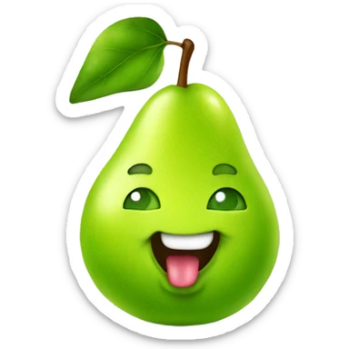 Shiny Green Cute pear with tongue sticker