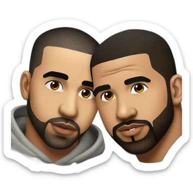 Drake facing left and Kanye west facing right with Drake kissing sticker