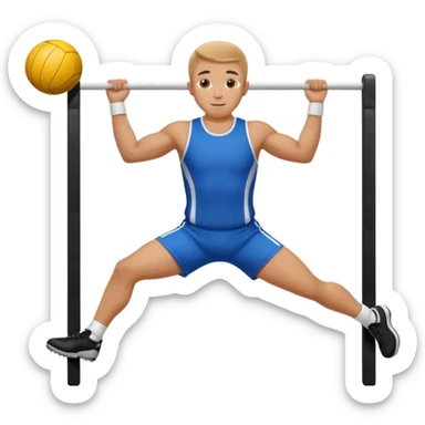 white sportsman in the playground with ball, dressed  in sport suit on sports horizontal bars sticker