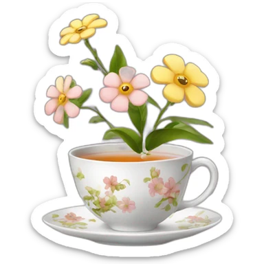tea with flowers sticker