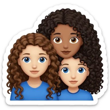 Two best friends .bestie 1: beige skin with brown long hair and blue eye. Bestie 2:mixed race skin with curly black hair and brown eye sticker