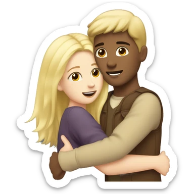 Brown hair boy hug a blonde hair girl sticker
