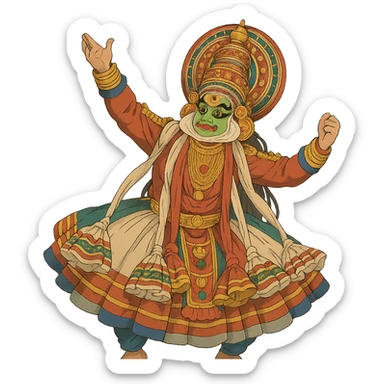 Kathakali performer with ornate costume and expressive pose sticker