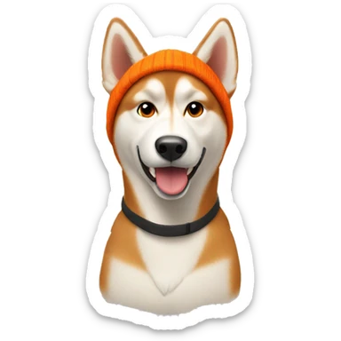 tan husky with wearing an orange beanie sticker