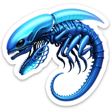 A blue shiny futuristic neon-glowing iridescent bioluminescent xenomorph sticker