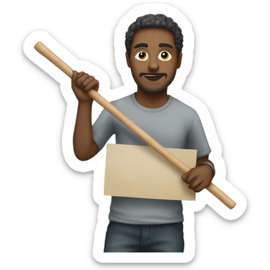 man holding placard on stick sticker