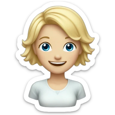 girl with short blonde hair and blue eyes laugh  sticker