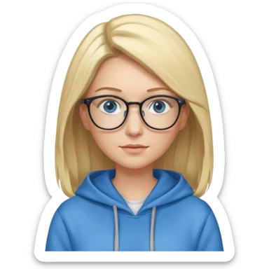 a woman, blonde highlights in hair, glasses and blue eyes. teacher, with a hoodie on and hair longer than shoulders sticker