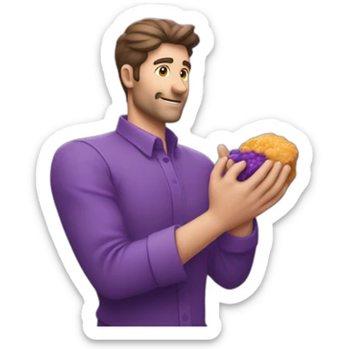 Un homme tout en violet qui tien une grosse pierre dans les mains sticker