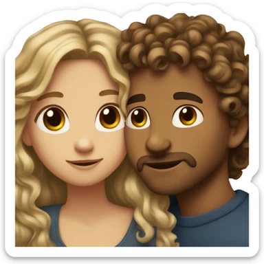 Girl with dirty blonde hair and brown eyes.. hugging guy with curly brown hair  sticker