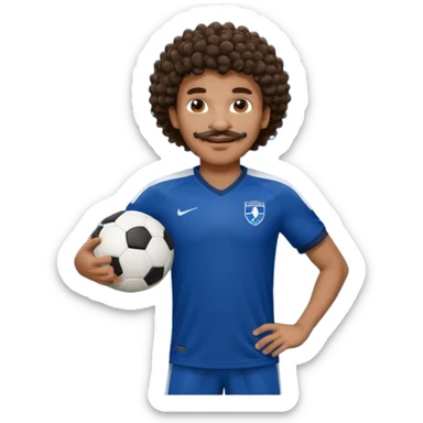 curly hair black man soccer player dark blue jersey with mustache holding soccer ball sticker