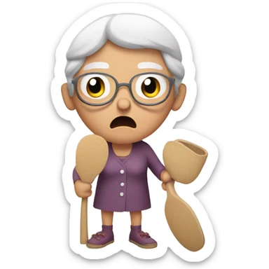 An angry grandma holding a slipper sticker