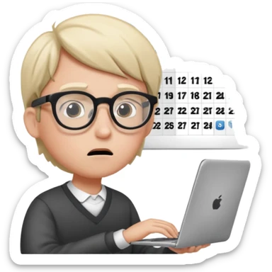 weekly calendar next to person confused should be shown in his haceadjusting it with laptop sticker