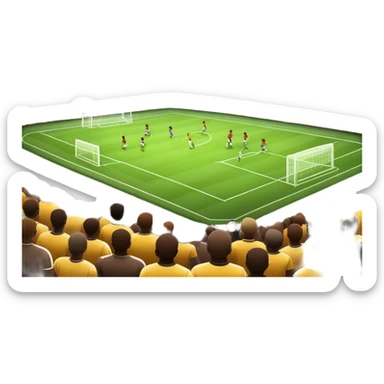 An icon featuring a large stadium with a football match in progress, players in action on the field, and a cheering crowd in the stands. Bright floodlights illuminate the pitch, creating an intense atmosphere of competition. The transparent background highlights the thrill of live sports events. sticker