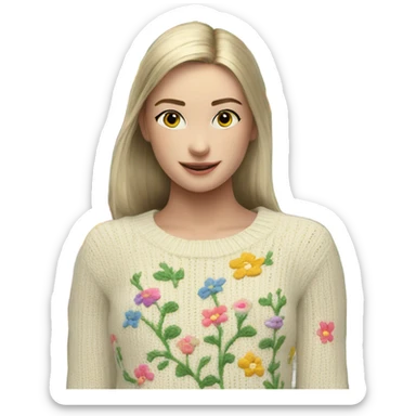 Knit sweater with garden flowery design sticker