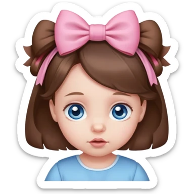 Baby around 4 months with brown hair blue eyes and a pink bow in her hair sticker