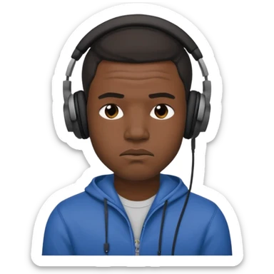 A 25-year-old black man with headphones on and pouting. sticker