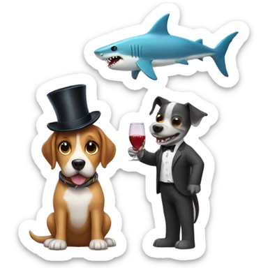 Dog having a date with a shark what has a top hat  sticker