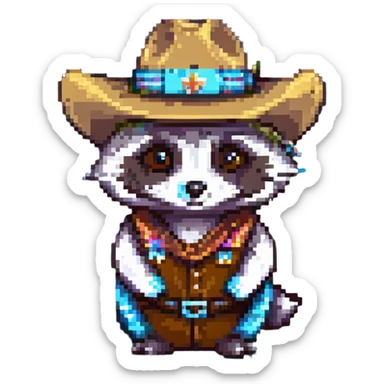 raccoon with a large cowboy hat sticker