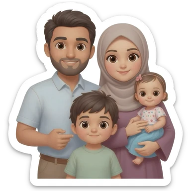 Family of four man woman 1 year old boy and baby girl but make the woman a hijabi sticker