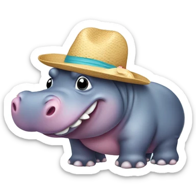 hippo with a hat and bikini on sticker